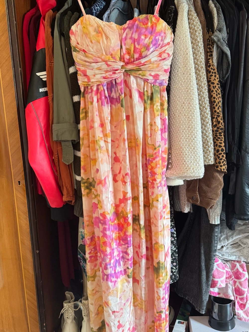 Jessica Simpson Pink Multi Strapless Floral Maxi Dress